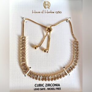 House of Harlow 1960 Gold Clear Tennis Slider Adjustable Bracelet